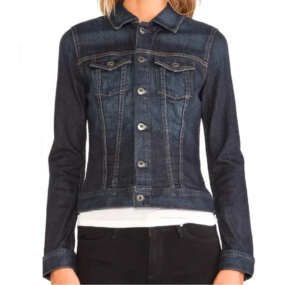 AG Adriano Goldschmied Denim Jacket Dark Blue Jean Crop Stretch Fitted Robyn XS - Picture 4 of 16